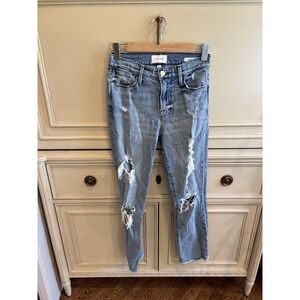 Frame‎ Le High Straight Distressed Denim Jeans Size 25 Cotton Casual Ripped